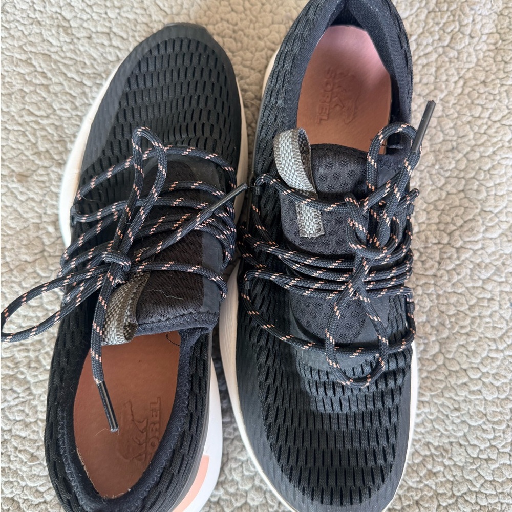 Sorel Black and Pink Athletic Lace-Up Sneakers